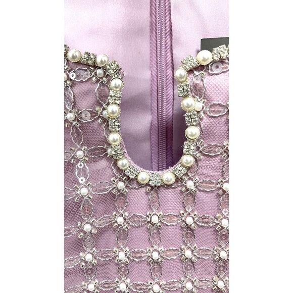Theia Couture $795 Pink Midi Dress Pearl Crystal Embellished Formal Size 4 NWT - Picture 5 of 7